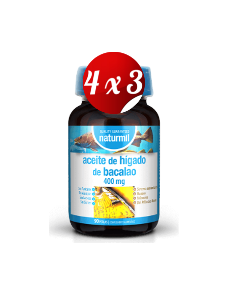 Pack 4x3 uds Aceite De Hígado De Bacalao 400 Mg Perlas 90 Capsulas De Dietmed