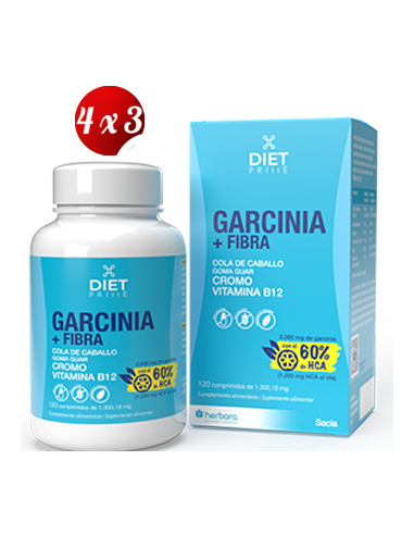 Pack 4x3 Garcinia + Fibra 120 Comprimidos de Herbora