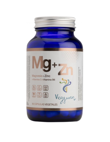Mg (225 Mg) + Zn (10 Mg) + Vitamina C + Vitamina B6 Bote Cristal, 90 Cápsulas Veg Veggunn