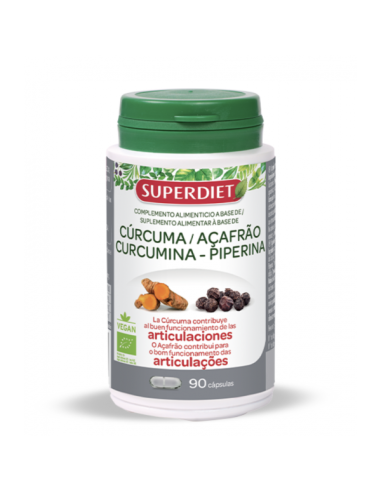 Cúrcuma Curcumina Piperina - 90  Cápsulas  de Superdiet