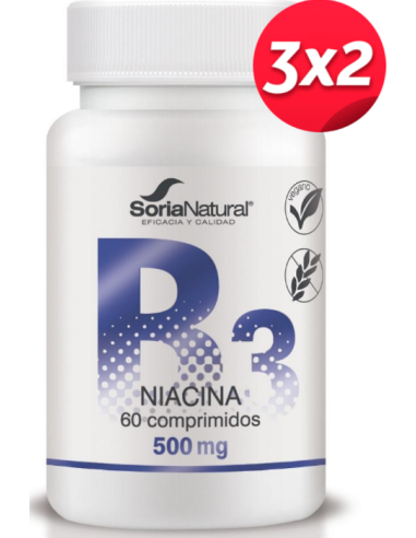 Pack 3x2 Vitamina B3 (Niacina) liberación sostenida 60 comprimidos de Soria Natural
