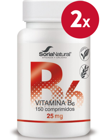 Pack de 2 uds Vitamina B6 liberación sostenida 150 comprimidos de Soria Natural