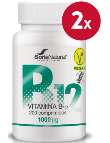 Pack 2 uds Vitamina B12 1.000 µg 200 comprimidos de liberacion sostenida de Soria Natural