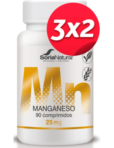 Pack 3x2 uds Manganeso 90 comprimidos de Liberacion Sostenida de Soria Natural