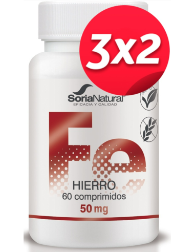 Pack 3x2 uds Hierro 60 comprimidos de Liberacion Sostenida de Soria Natural