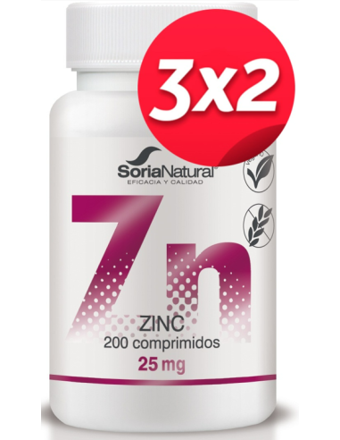 Pack 3x2 uds Zinc 200 comprimidos de liberacion sostenida de Soria Natural
