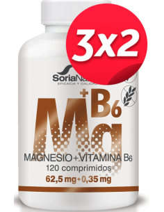 Pack 3x2 uds Magnesio y Vitamina B6 120 comprimidos de Liberacion sostenida de Soria Natural