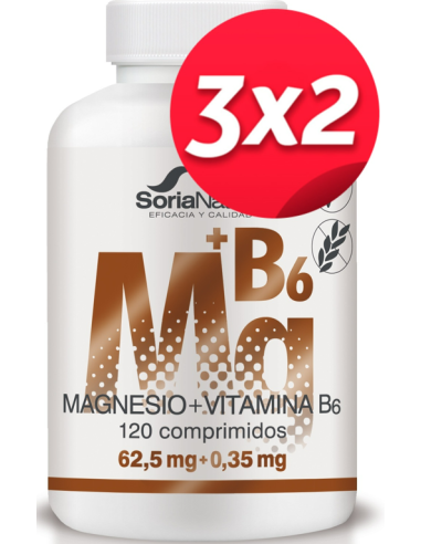 Pack 3x2 uds Magnesio y Vitamina B6 120 comprimidos de Liberacion sostenida de Soria Natural