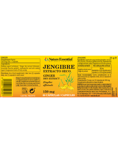 Jengibre 150mg Nature Essential - 50 Cápsulas Naturales