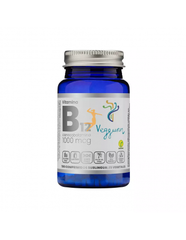 Comprimido sublingual flash de vitamina B12 (1.000 mcg), frasco de vidro, 100 comprimidos vegetais Veggunn
