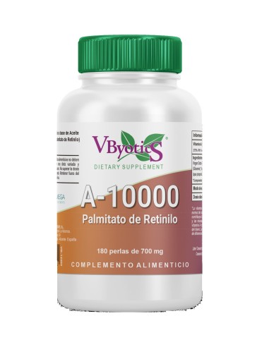 Vitamina A 10000 (Palmitato de Retinilo) 180 Cápsulas de Gelatina Blanda Vbyotics
