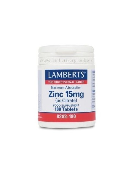 Zinc 15 mg (Como citrato) 180 Tabs de Lamberts