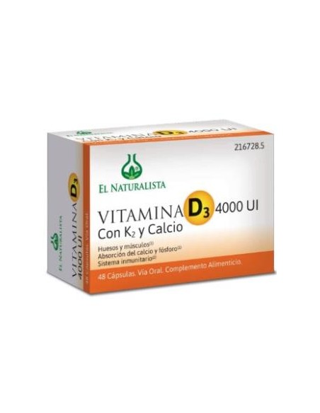 Vitamina D3 4000 Ui K2 Calcio 48 Cap de El Naturalista