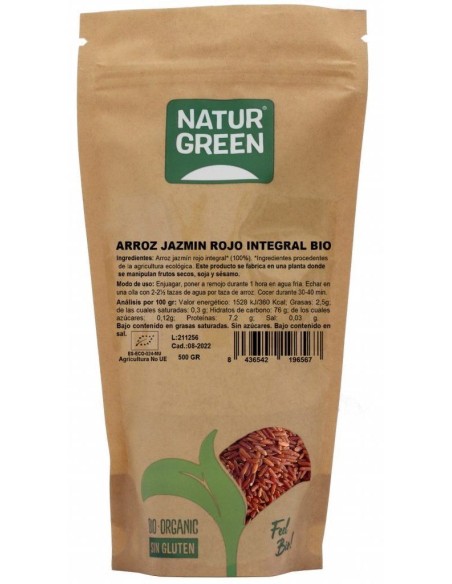 Arroz Jazmin Rojo Integral Bio 500 Gramos de Naturgreen