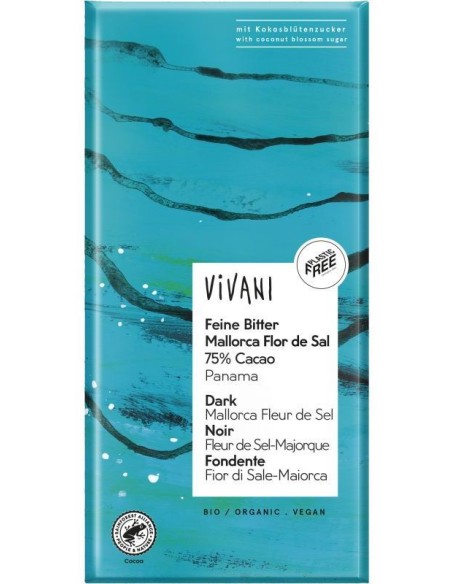 Chocolate Negro 75% Panama  Flor De Sal 80Gr Vegan Vivani