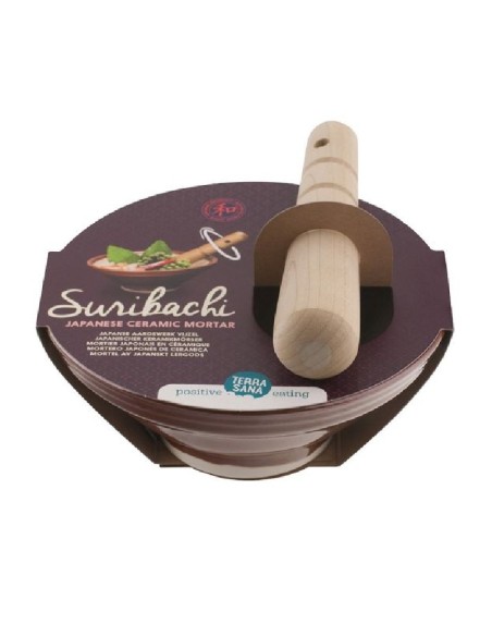 Suribachi & Surikogi (18 Cm) Mortero Japonés de Cerámica con Mano de Madera