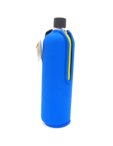 Botella de vidrio 700ml con funda neopreno azul Biodora