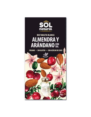 Pack 10 Uds. Tableta Chocolate Blanco Almendra-Arándano Bio 70 g  de Solnatural
