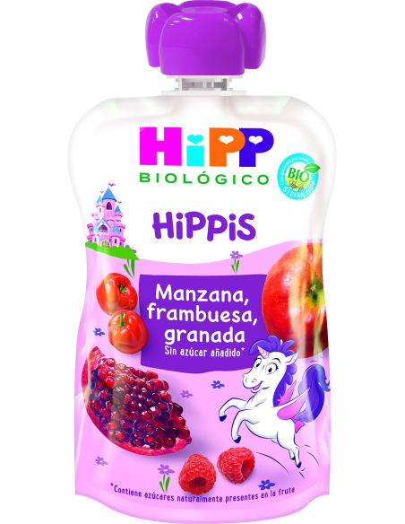 Pack 6 Pouches Unicornio Bio Hipp 100g Manzana, Frambuesa, Granada