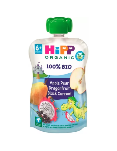 Pack 6 Pouches Bio Hipp Dragón, Manzana, Pera y Grosella 100g