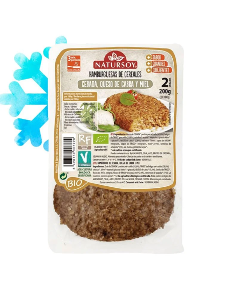 Hamburguesa de cebada con queso de cabra y toque de miel