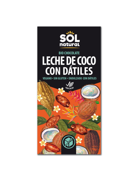 Tableta Chocolate Leche de Coco y Dátiles Bio 70g Solnatural