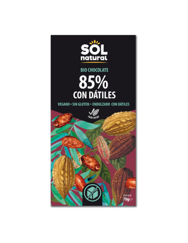 Tableta Chocolate Dark 85% con Dátiles Bio 70 g Solnatural