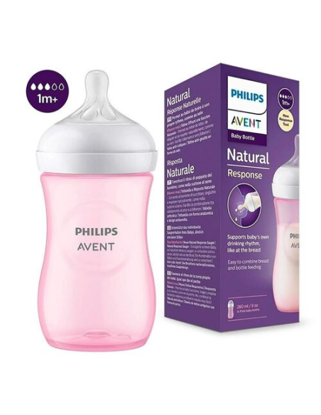 Biberón Natural Response Rosa 260ml Avent SCY903/11 Fácil Uso