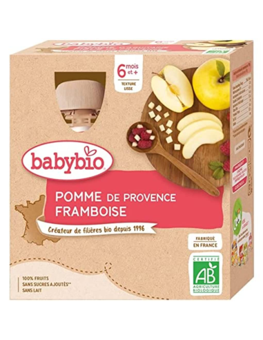 Babybio Pouch Manzana Frambuesa Bio 4x90g - Nutrición Natural
