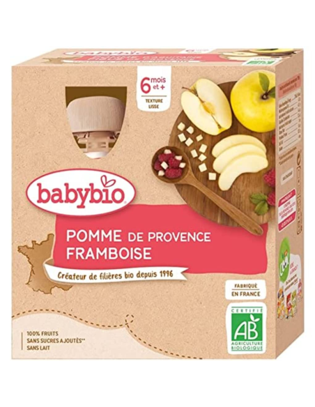Babybio Pouch Manzana Frambuesa Bio 4x90g - Nutrición Natural