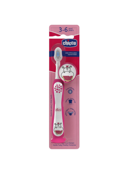 Cepillo Dental Rosa Hippo Chicco 36M+  Cuidado Infantil Seguro