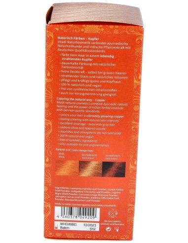 Tinte Herbal Color Cobre 100 Gramos Khadi