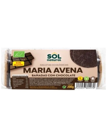 Marías Avena Sin Gluten Bañadas De Chocolate Bio 200 Gramos  Sol Natural