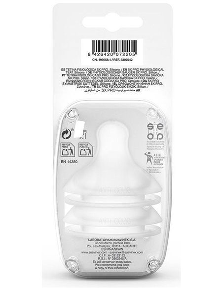 Tetina Fisiologica Flujo L Silicona +6M 2 Uni de Suavinex