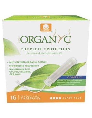 Tampón con aplicador compacto super plus, 100% algodón orgánico, 16ud de Organyc