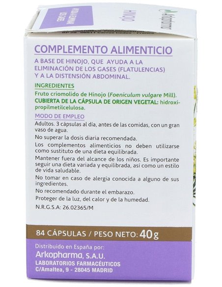 Hinojo 84Arkocapsulas. Bio Arkopharma