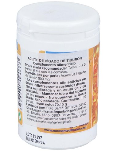 Aceite De Higado De Tiburon 500Mg. 100Cap. de Euro Sante