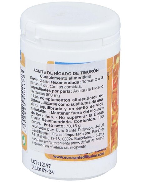 Aceite De Higado De Tiburon 500Mg. 100Cap. de Euro Sante