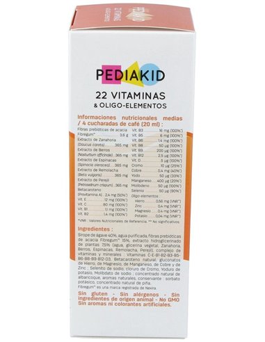 Pediakid 22 Vitaminas-Oligoelementos Jarabe 250Ml. de Ineldea