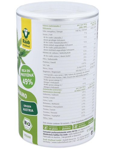 Proteína de cáñamo bio en polvo, 500g RF de Raab Vitalfood