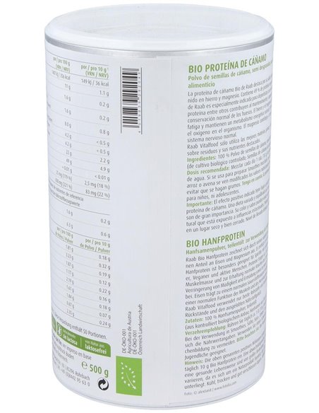Proteína de cáñamo bio en polvo, 500g RF de Raab Vitalfood