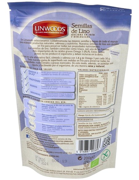 Semillas De Lino Molidas 200Gr. Bio de Linwoods