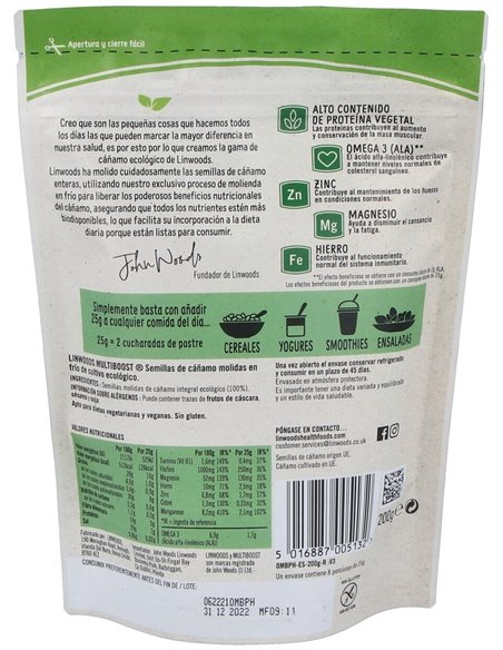 Semillas De Cañamo Molidas 200Gr. Bio de Linwoods