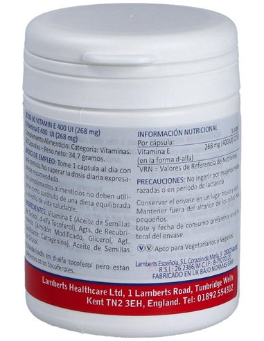 Vitamina E Natural 400 UI 60 Caps. de Lamberts