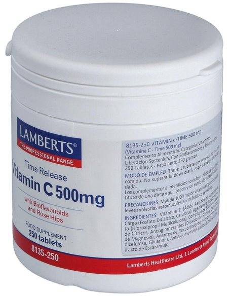 Vitamina C 500 mg + Bioflavonoides Time Release 250 Tabs. de Lamberts