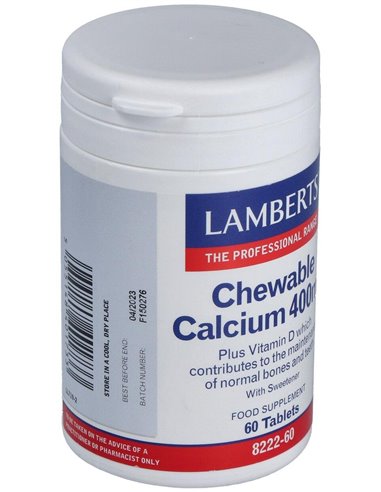 Calcio Masticable 400 mg (Con Vitamina D3 y FOS) de Lamberts