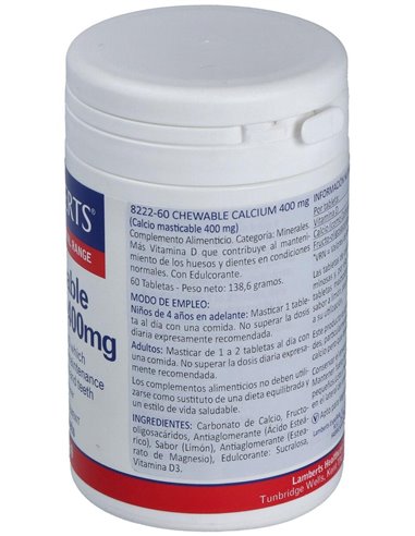 Calcio Masticable 400 mg (Con Vitamina D3 y FOS) de Lamberts