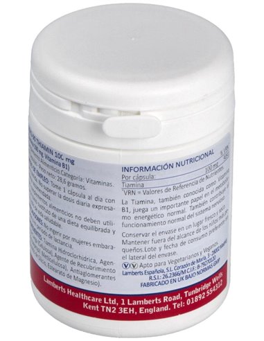 Tiamina 100 mg (Vitamina B1) de Lamberts