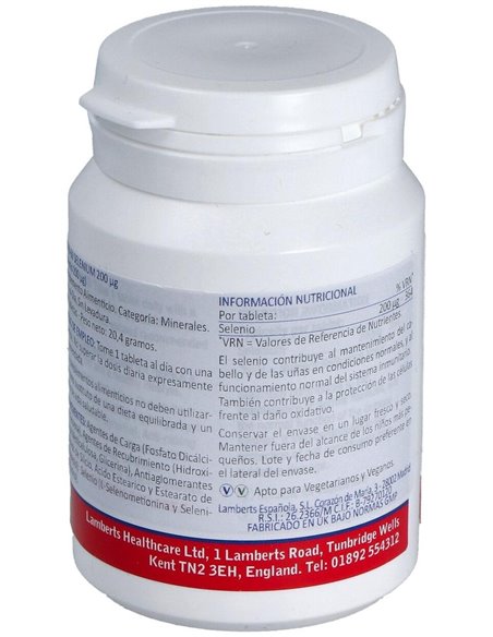 Selenio 200 µg (Como L-Selenometionina) 60 Tabs. de Lamberts