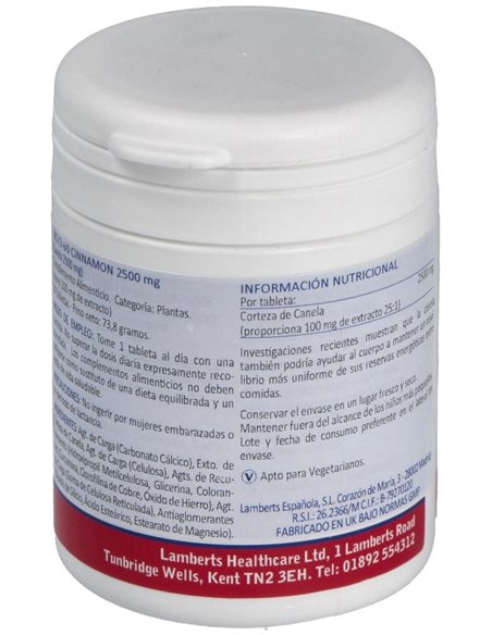 Canela 2500 mg (Cinamaldehído del 62%  73%) de Lamberts